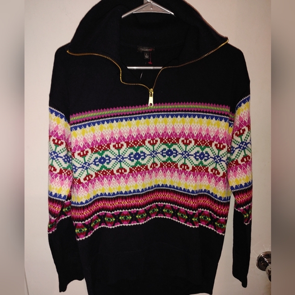 Half Zip Mockneck Fair Isle  Wool blend Sweater Sz.S NWT - Picture 3 of 8